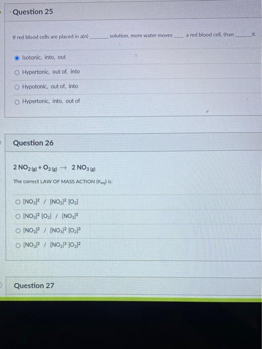 Solved Question 25 If red blood cells are placed in an) | Chegg.com