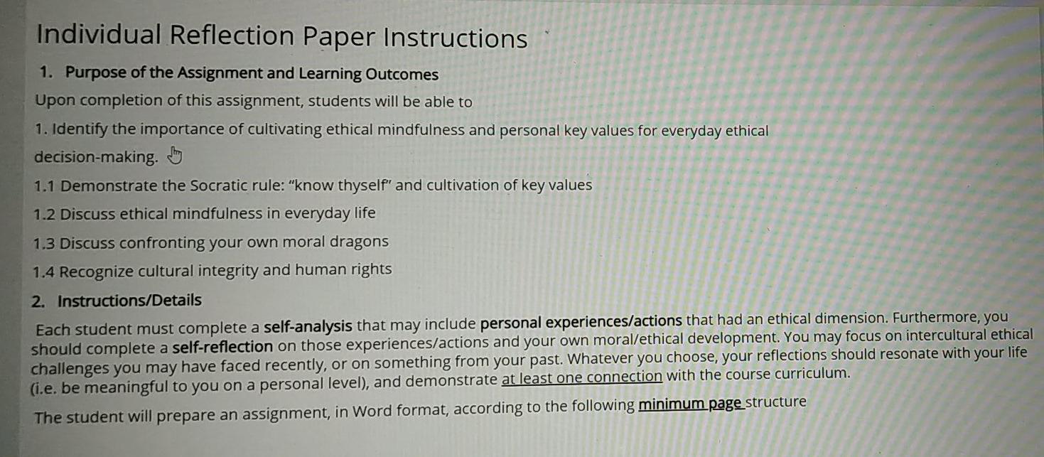 reflection assignment instructions