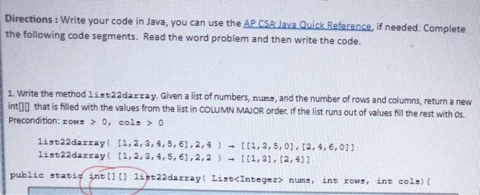 Solved Directions : Write your code in Java, you can use the | Chegg.com