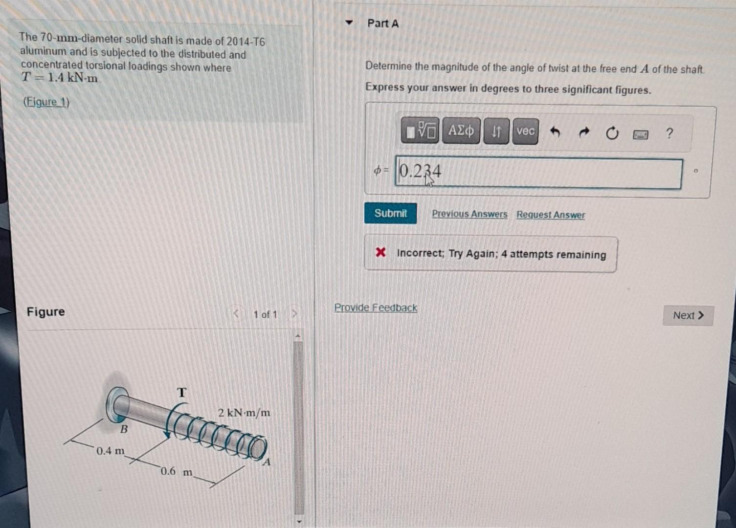 Solved The 70-mm-diameter solid shaft is made of 2014-T6 | Chegg.com