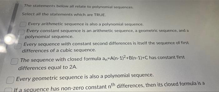 Solved The statements below all relate to polynomial | Chegg.com