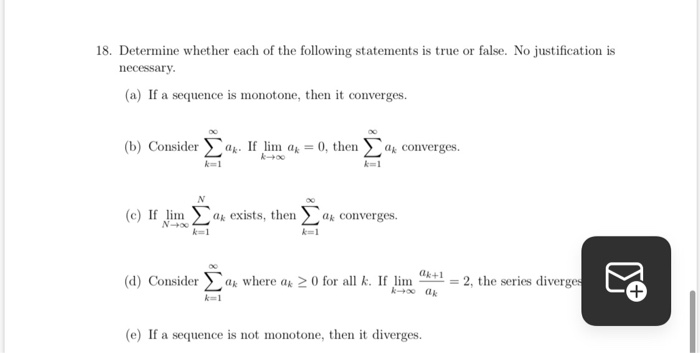 Solved 18. Determine whether each of the following | Chegg.com