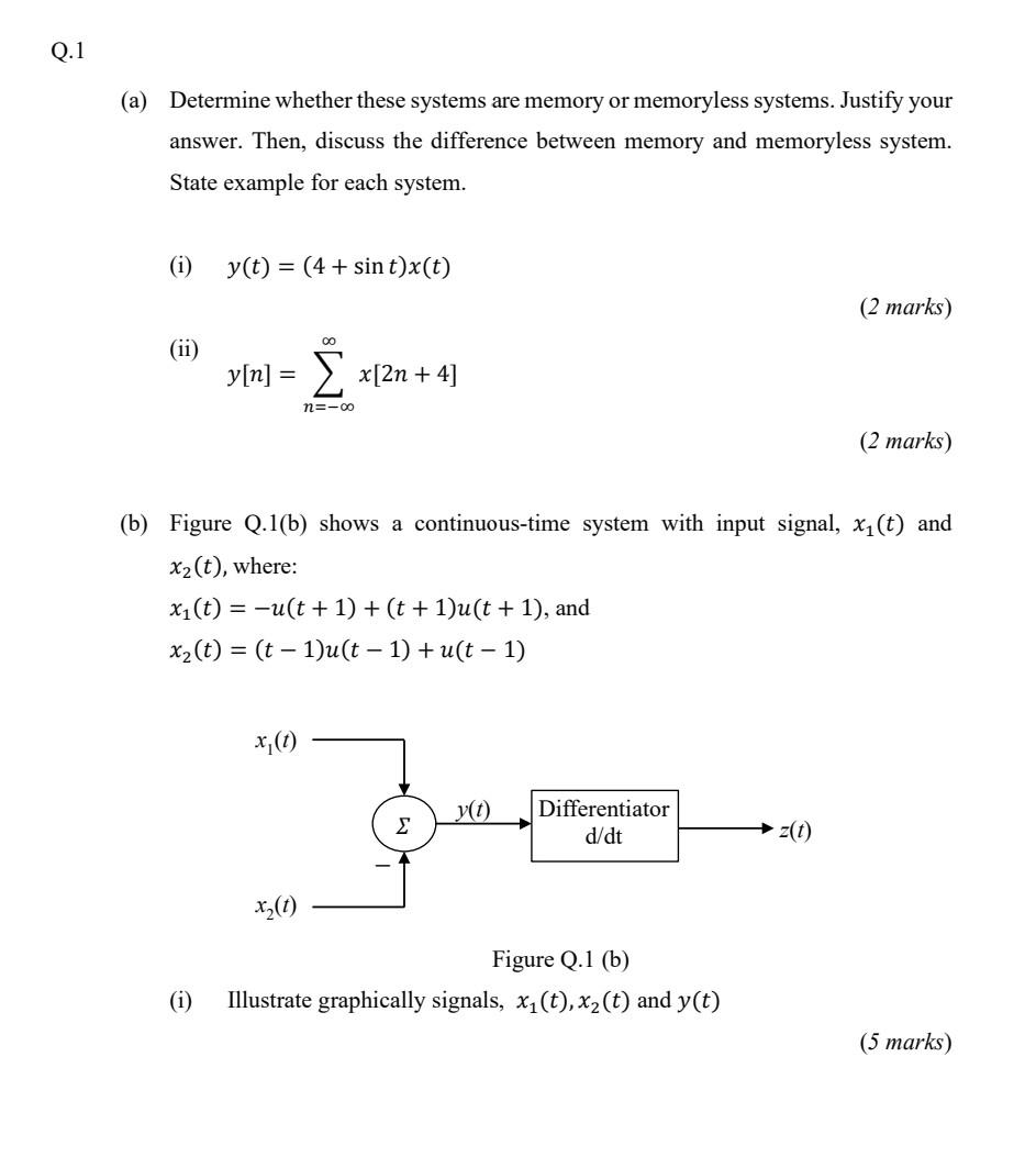 Solved Q.1 (a) Determine whether these systems are memory or | Chegg.com