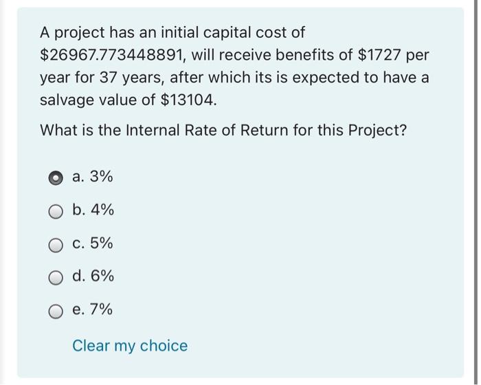 Solved A project has an initial capital cost of | Chegg.com