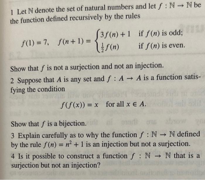 Solved 1 Let N Denote The Set Of Natural Numbers And Let | Chegg.com