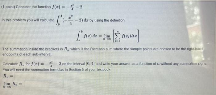 Solved (1 point) Consider the function f(x)=−4x2−2. In this | Chegg.com