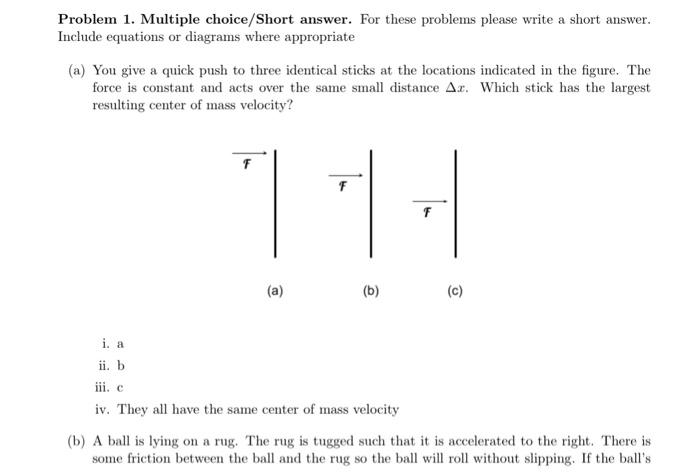 Solved Problem 1. Multiple Choice/Short Answer. For These | Chegg.com