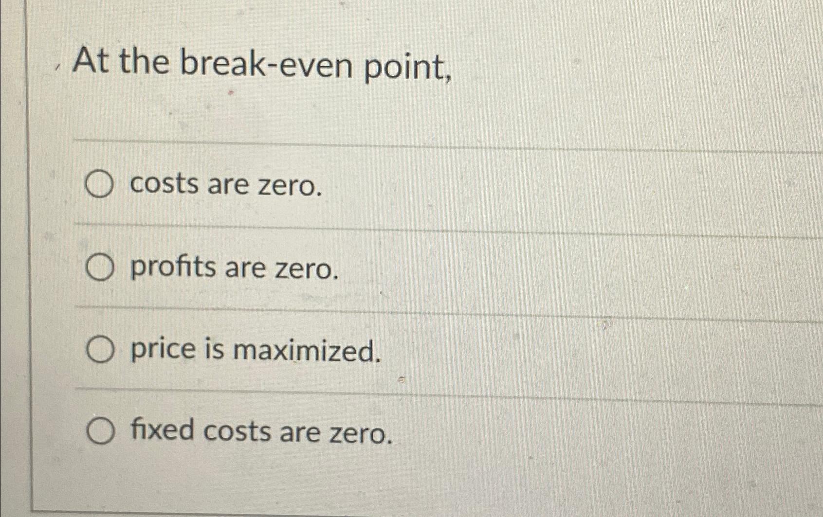 Solved At the breakeven point, What happens? costs are
