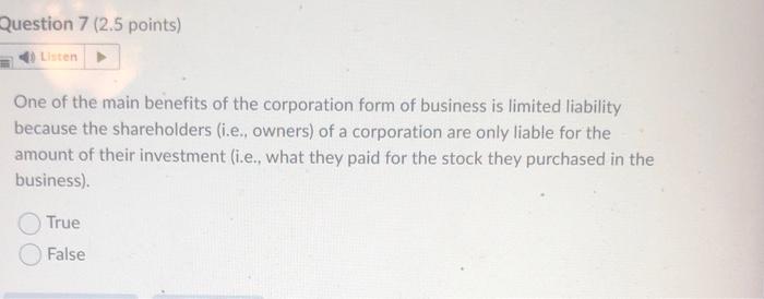 Solved One of the main benefits of the corporation form of | Chegg.com