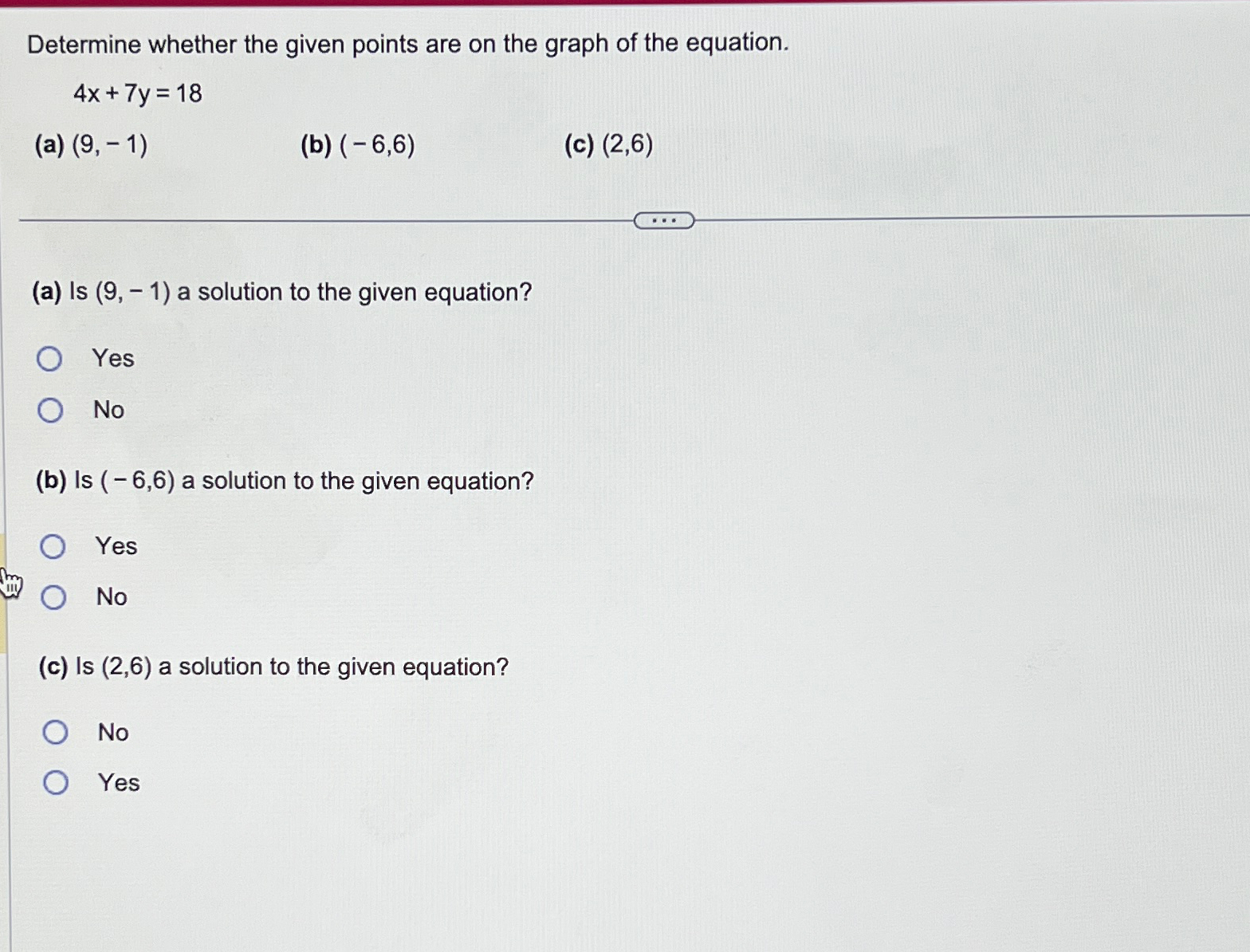 Solved Determine whether the given points are on the graph | Chegg.com