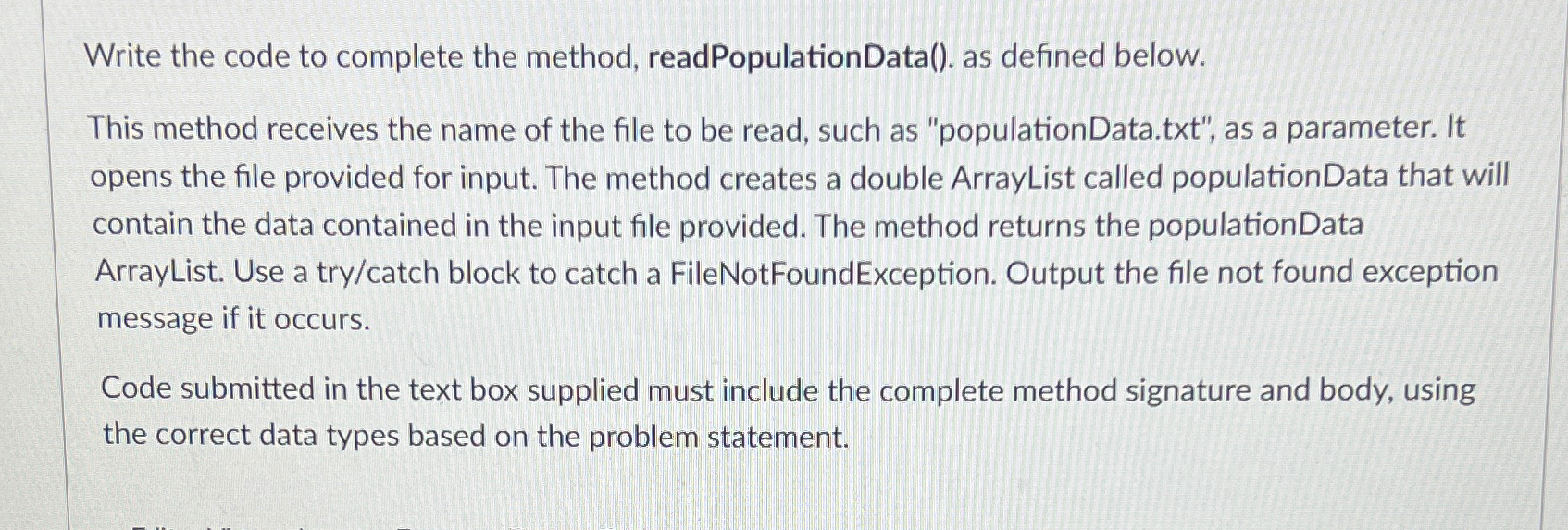 Solved Write the code to complete the method, | Chegg.com
