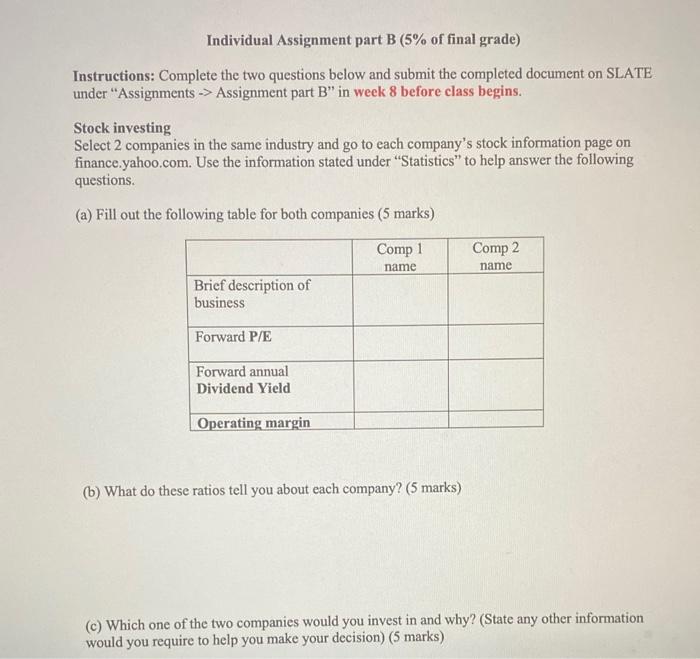 Solved Individual Assignment part B ( 5% of final grade) | Chegg.com