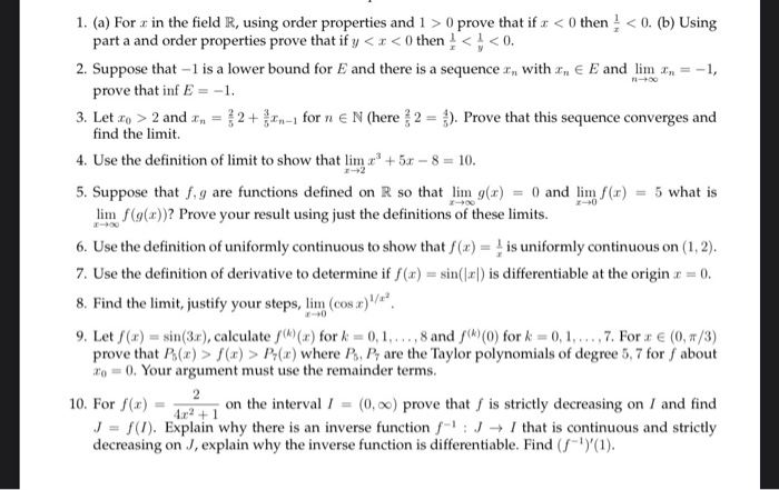 Solved 1 A For X In The Field R Using Order Propertie Chegg Com