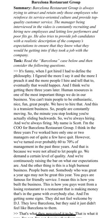 Barcelona Restaurant Group Summary Barcelona Chegg 