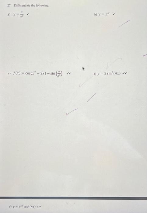 \( y=\frac{2}{e^{x}} \) b) \( y=\pi^{x} \) \( f(x)=\cos \left(x^{2}-2 x\right)-\sin \left(\frac{4}{x^{2}}\right) \) d) \( y=3