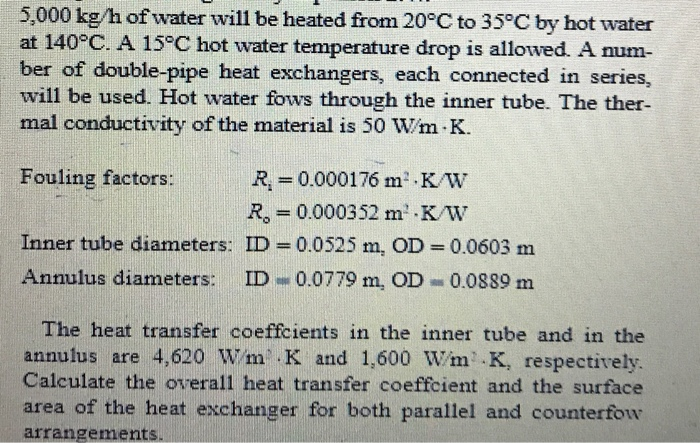 solved-5-000-kg-h-of-water-will-be-heated-from-20-c-to-35-c-chegg