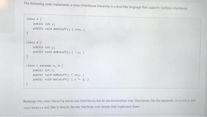 Solved The following code implements a class inheritance | Chegg.com