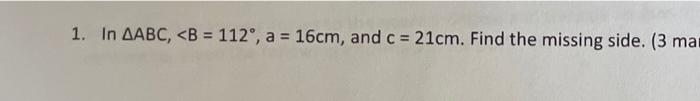Solved 1. In AABC, | Chegg.com