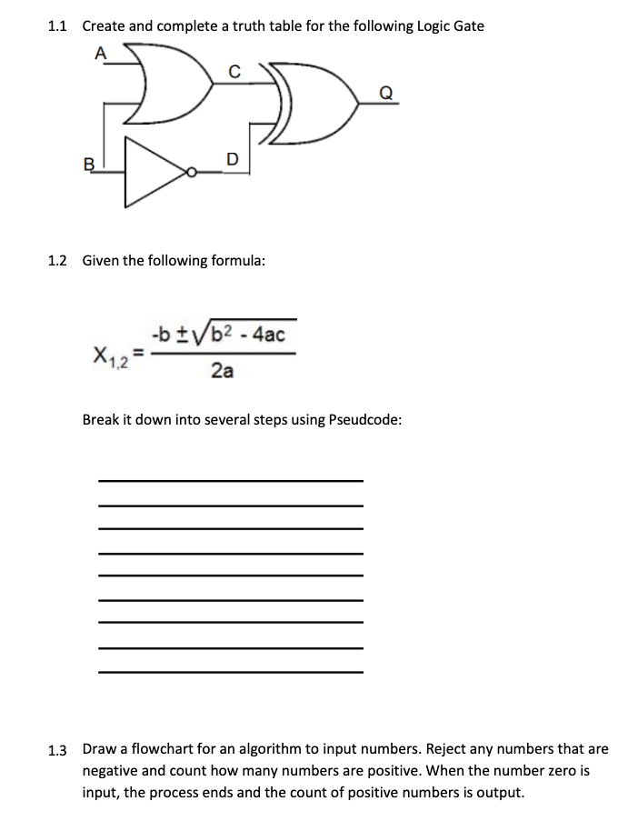 Solved 1.1 ﻿Create and complete a truth table for the | Chegg.com