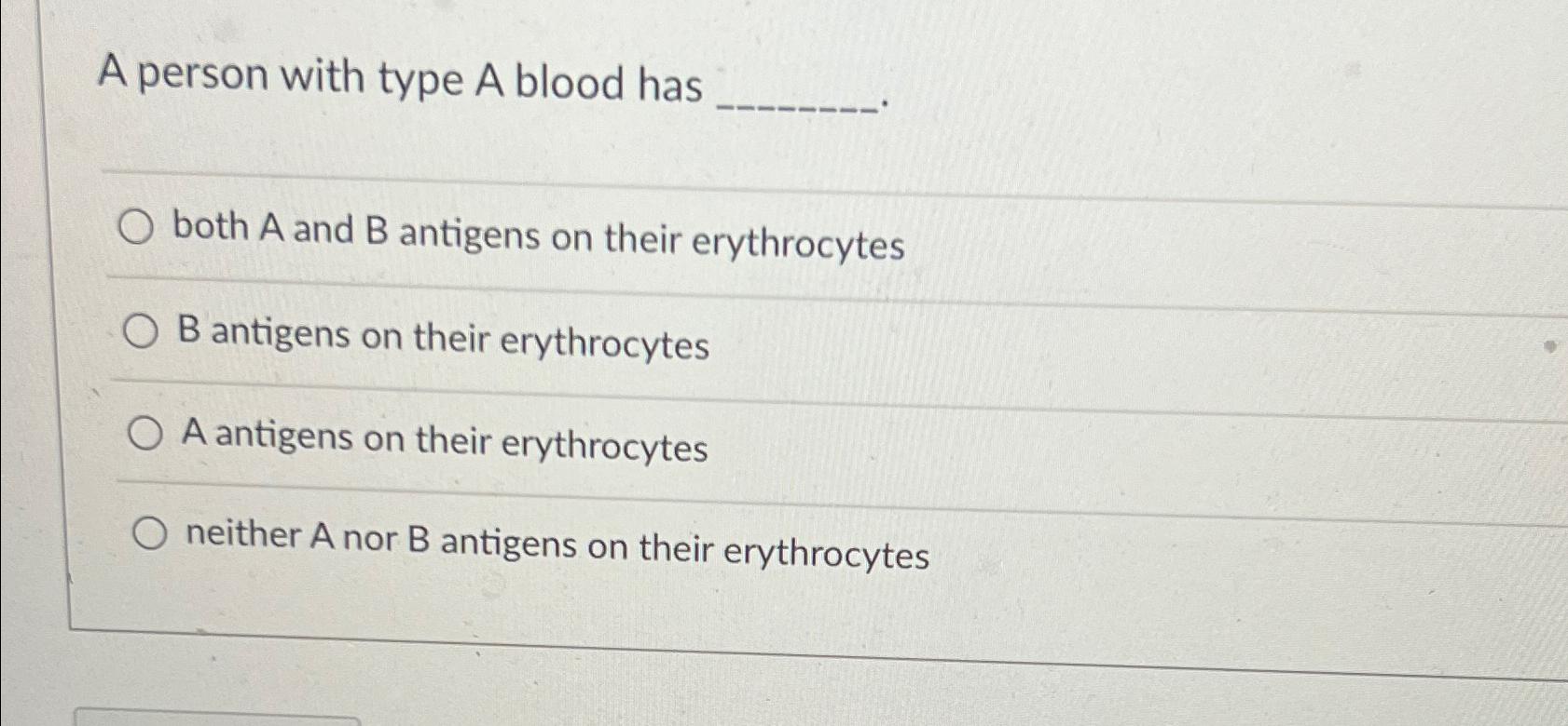Solved A person with type A blood hasboth A and B ﻿antigens | Chegg.com