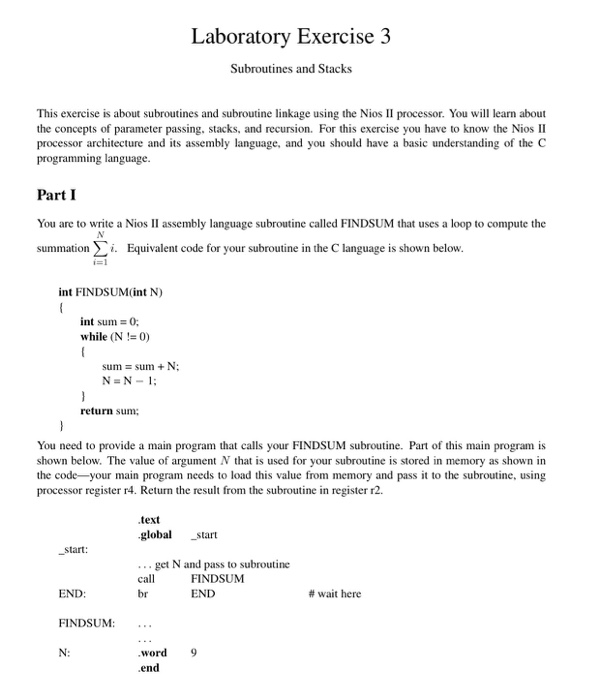 Laboratory Exercise 3 Subroutines and Stacks This | Chegg.com