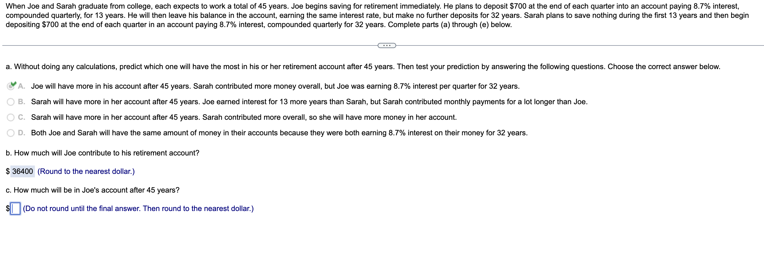 Solved depositing $700 ﻿at the end of each quarter in an | Chegg.com