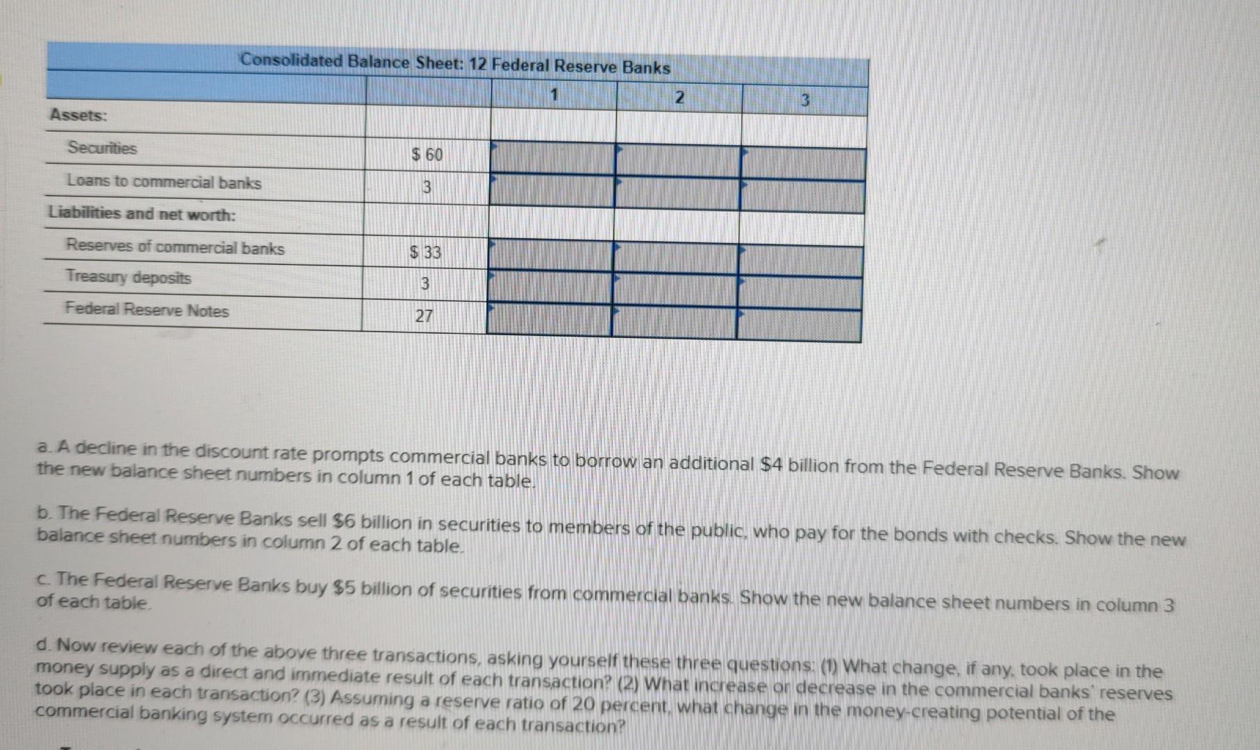 a. A decline in the discount rate prompts commercial banks to borrow an additional \( \$ 4 \) billion from the Federal Reserv