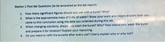 Solved Station 1 Post lab Questions (to be answered as the | Chegg.com