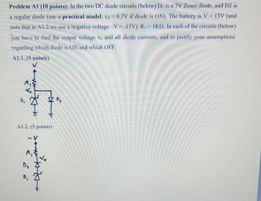 Solved Problem Al (10 points): In the two DC diode circuits | Chegg.com