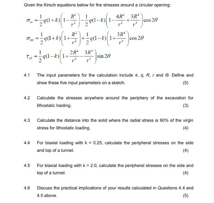 Solved Given the Kirsch equations below for the stresses | Chegg.com