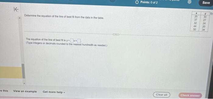 how to find the line of best fit equation from a table