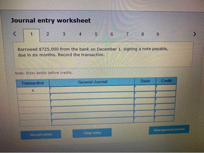 Solved Journal Entry Worksheet 1 2 3 4 5 6 7 8 9 > Borrowed | Chegg.com