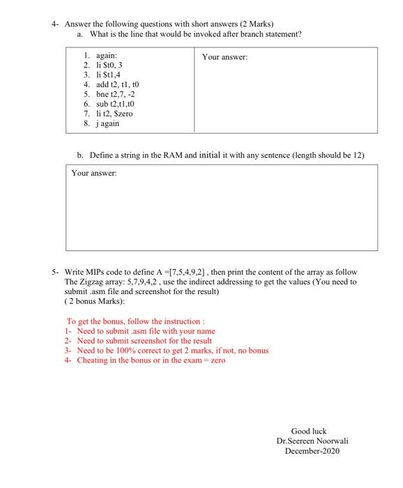 Solved Short answer questions: 1. Write MIPS code that is | Chegg.com