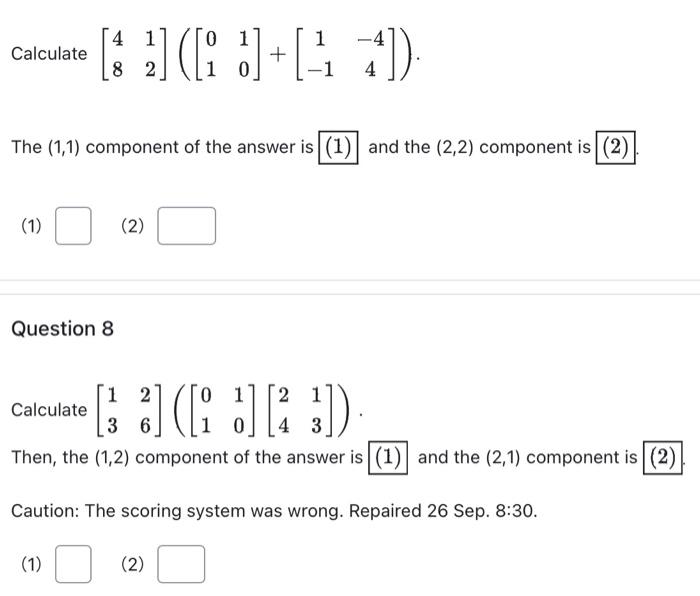Solved Calculate [4812]([0110]+[1−1−44]) The (1,1) component | Chegg.com