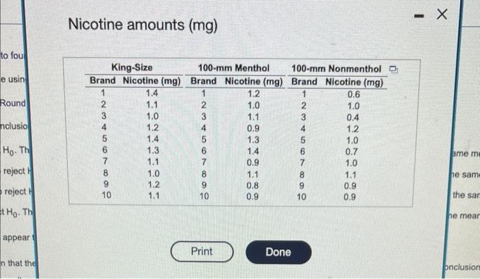 Nicotine amounts (mg)