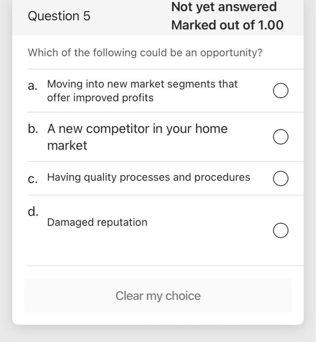 Solved Question 5 Not yet answered Marked out of 1.00 Which | Chegg.com
