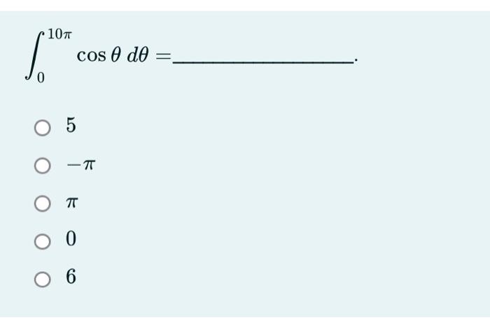 Solved 6. 10п cos ? d? 0 5 -TT TT 0 6 | Chegg.com