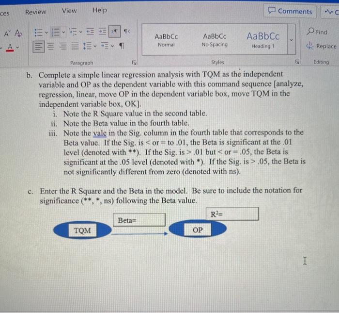 Solved b. Complete a simple linear regression analysis with | Chegg.com