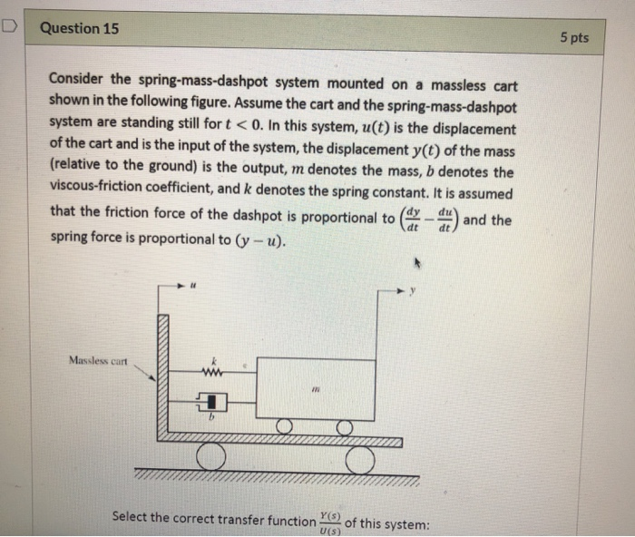 Solved Question 15 5 Pts Consider The Spring-mass-dashpot | Chegg.com