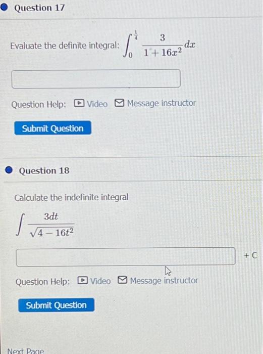 Solved Question 17 Evaluate the definite integral: Submit | Chegg.com