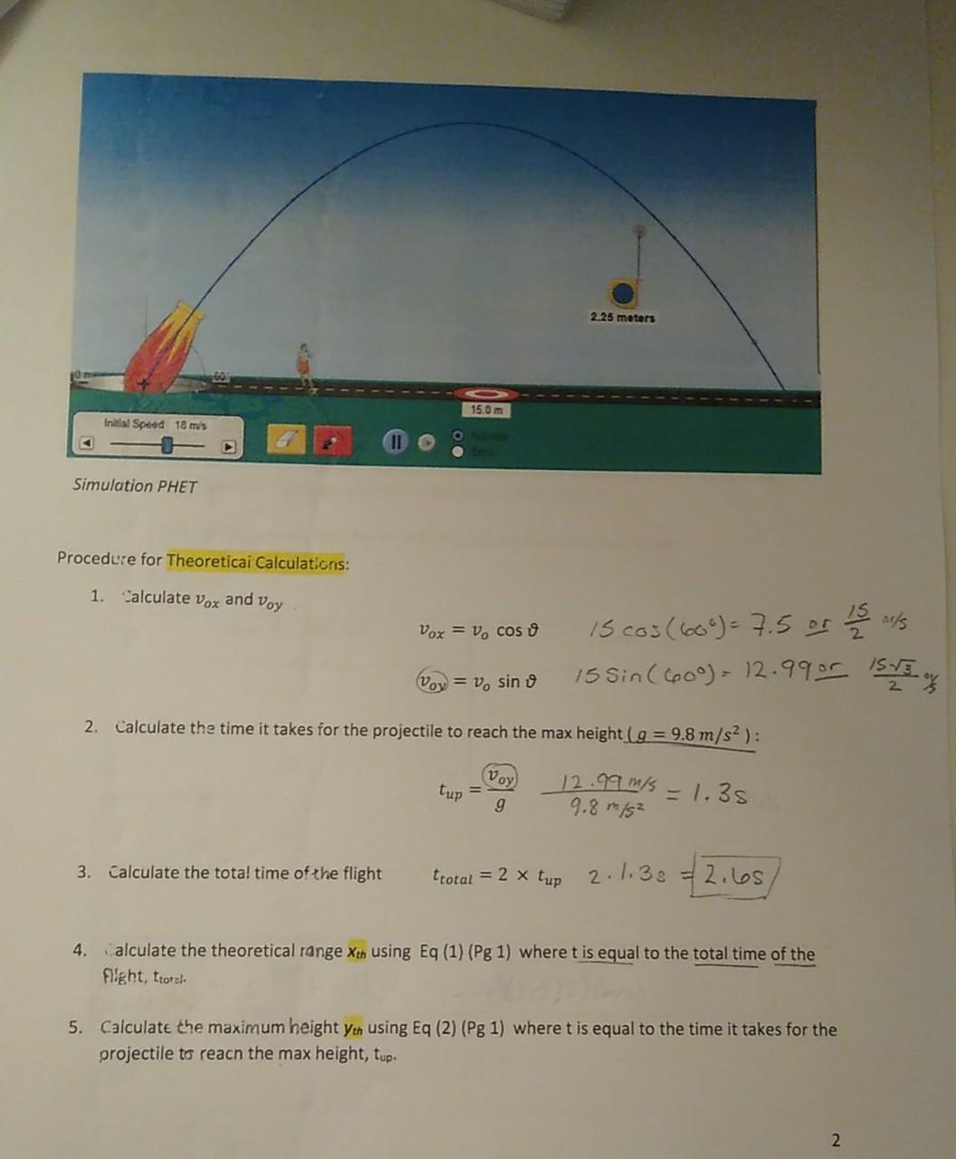 Solved 2.25 meters 150 m Initial Speed 18 ms Simulation PHET | Chegg.com