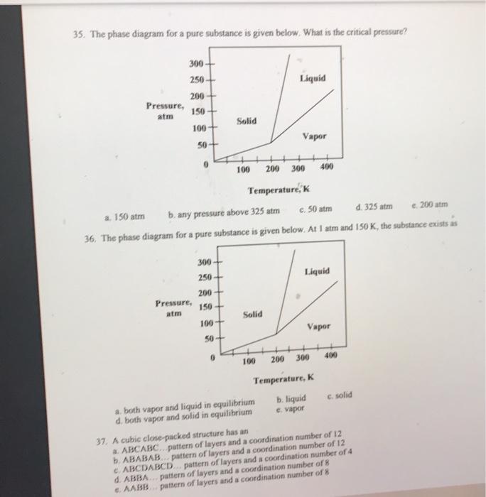Solved 35. The phase diagram for a pure substance is given | Chegg.com