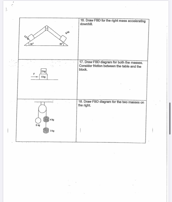 Solved for each object below, draw a free body diagram. | Chegg.com