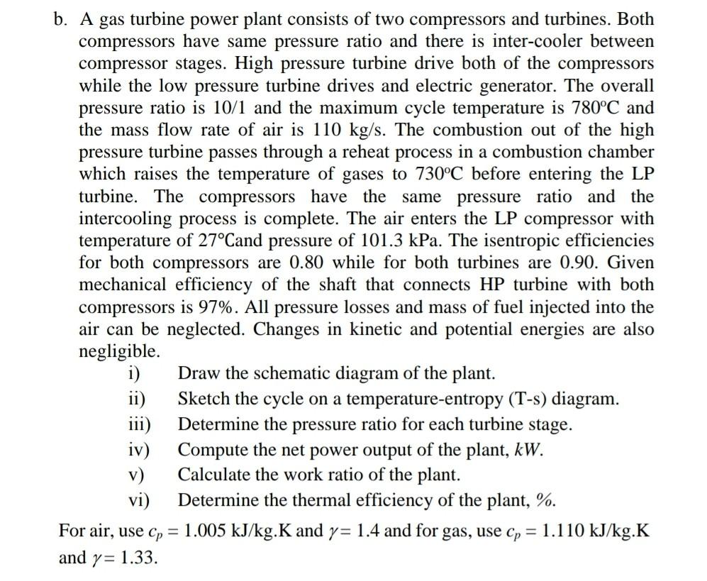 Solved B. A Gas Turbine Power Plant Consists Of Two | Chegg.com