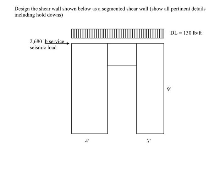 Solved Design the shear wall shown below as a segmented | Chegg.com