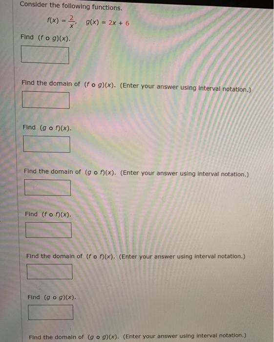 Solved Consider the following functions. 2 g(x) = 2x + 6 X | Chegg.com