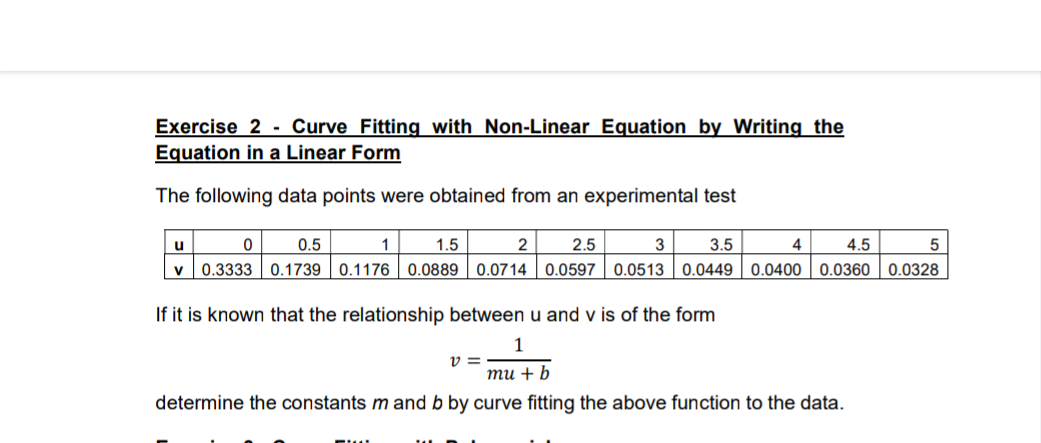 Solved Exercise 2 - Curve Fitting with Non-Linear Equation | Chegg.com