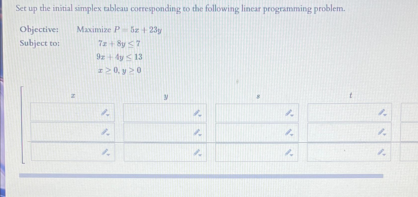 Solved set up the initial simplex tableau corresponding to chegg