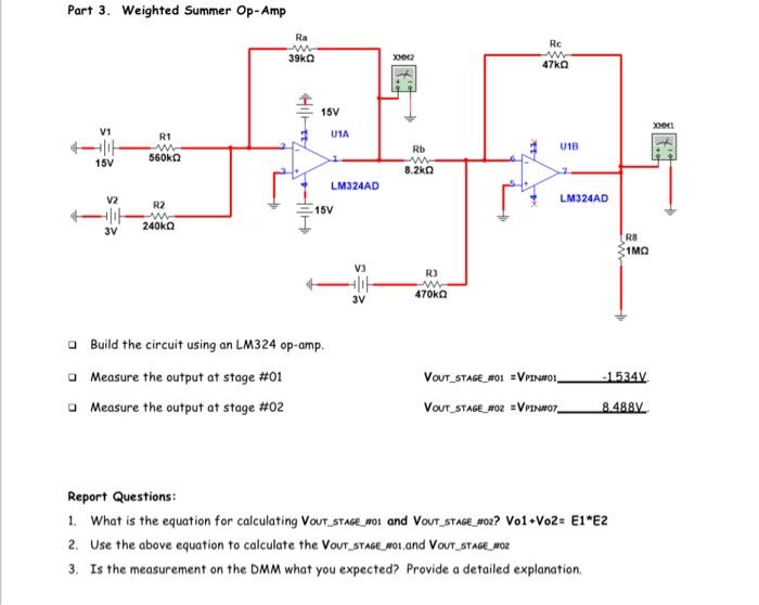 Solved Part 3. Weighted Summer Op-Amp a Build the circuit | Chegg.com