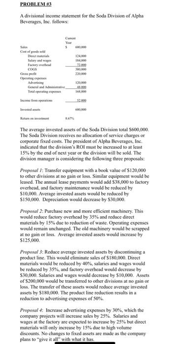 Solved PROBLEM #3 A divisional income statement for the Soda | Chegg.com